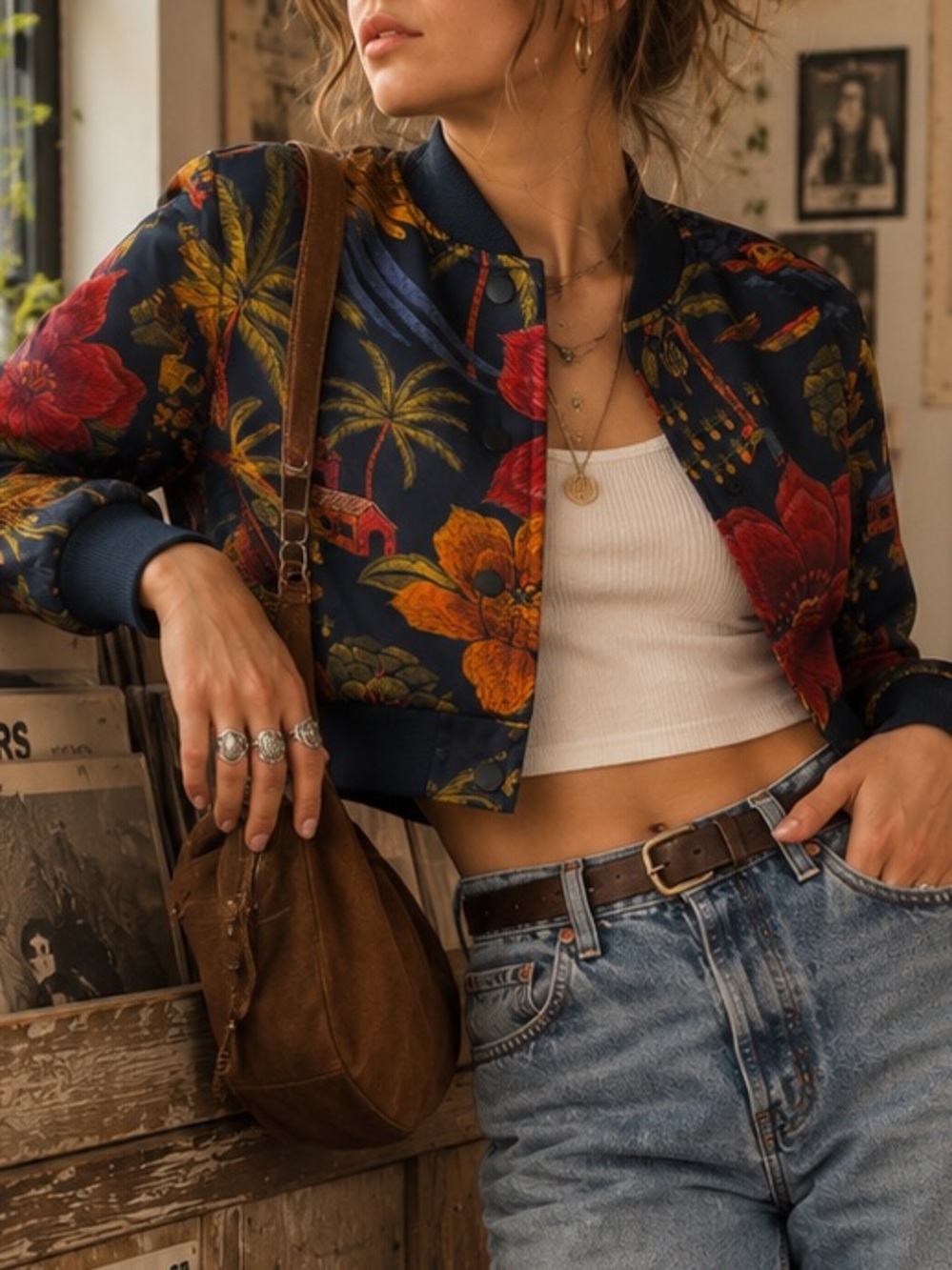 Bomber Jacket with Tropical Design